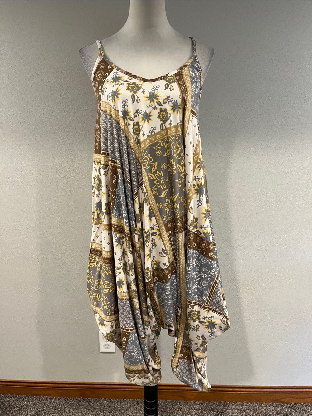 Orange Farm Boho Patchwork Floral romper with straps size small